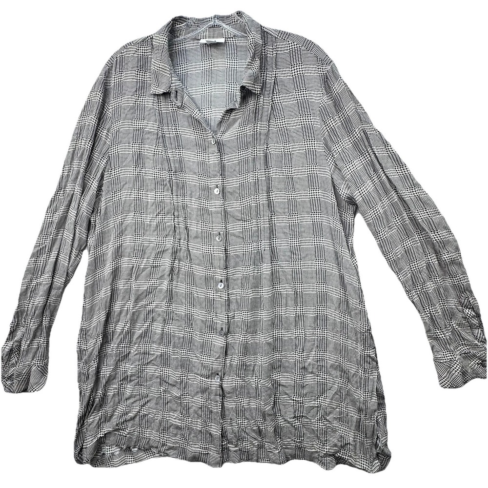 J.Jill Tunic Top Women's Large Houndstooth Button-Up Preppy Side Slit Office‎